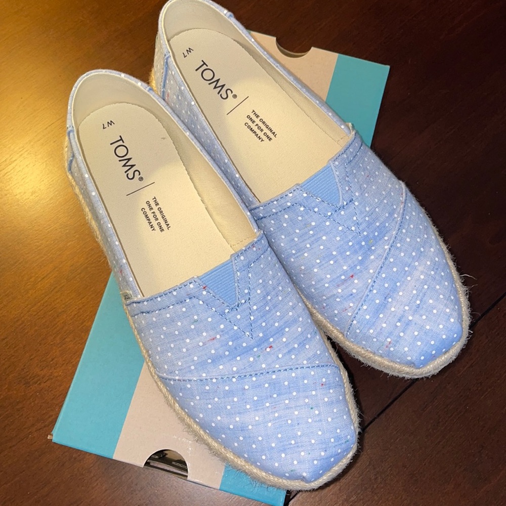 TOMS Alpargata Rope bliss blue tiny chambray dots size 7